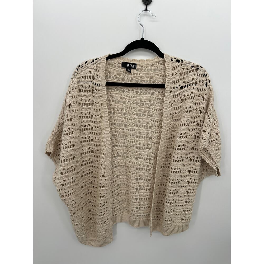 ANA Womens Crochet‎ Open Knit Cardigan PL Cream Short Sleeve Boho Festival